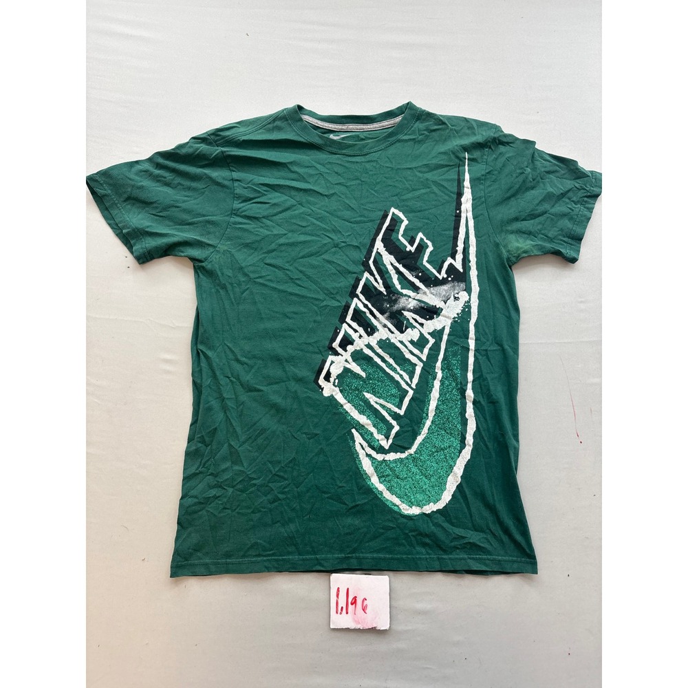 Nike Mens Graphic T-Shirt Green Large Swoosh Logo Regular Fit Cotton Size M